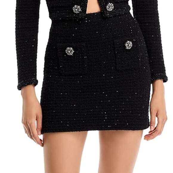 Self-Portrait Black Tweed Metallic Mini Skirt NWT Size L - Picture 1 of 5